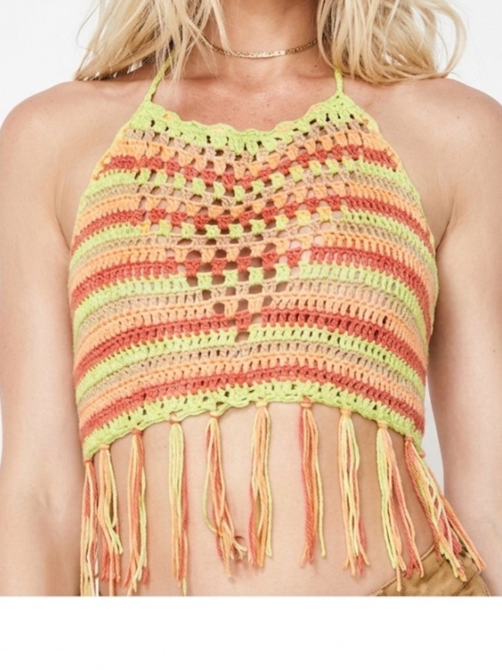 Lime & Rust Fringe halter top